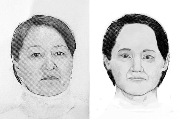 Фото пропавшей женщины (слева) и графический портрет, реконструированный по черепу